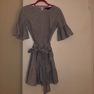 Blue and white stripped dress with ruffle